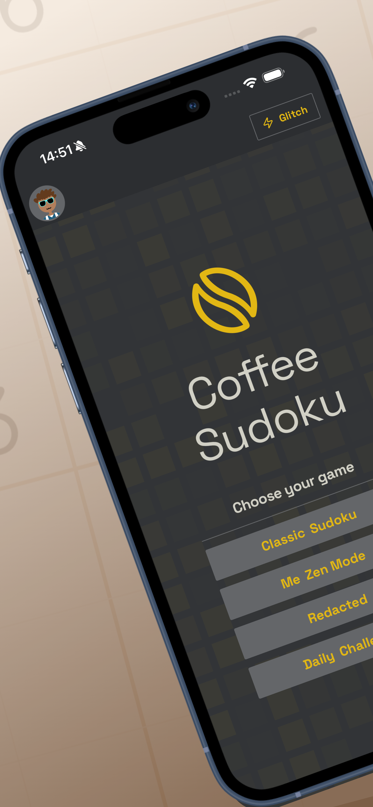 Tablero de rompecabezas Sudoku de café en la pantalla de un teléfono